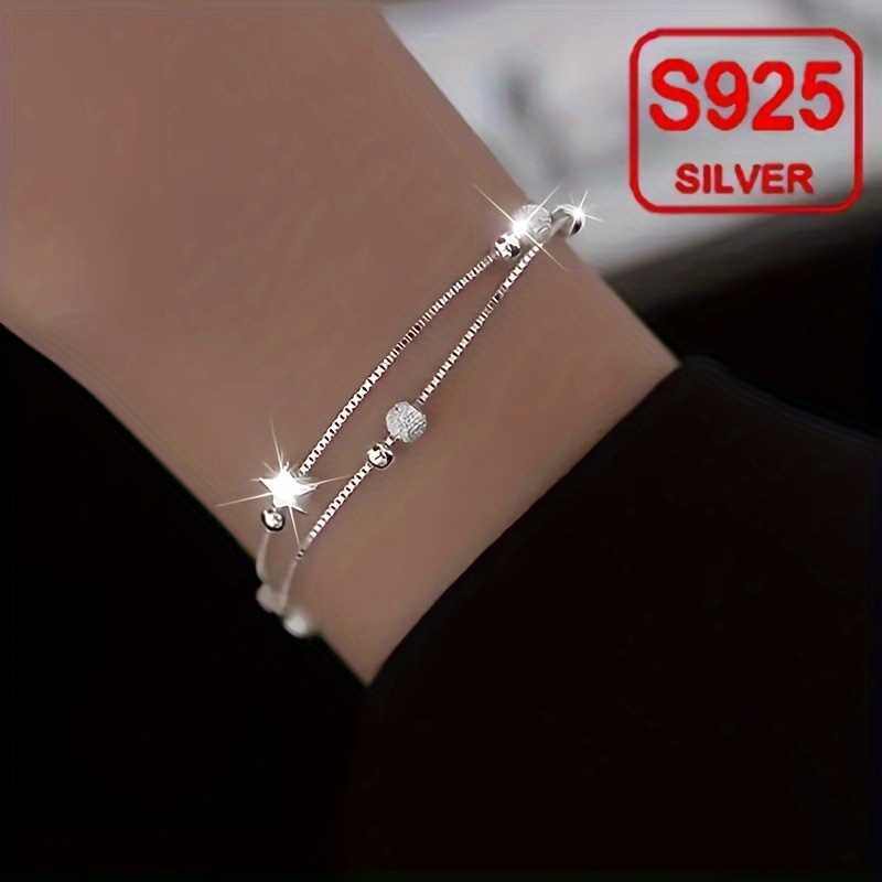 

Elegant 925 Sterling Silvery Double-layered Star & Bead Bracelet - Perfect Gift For Her, Birthday Or Valentine's Day