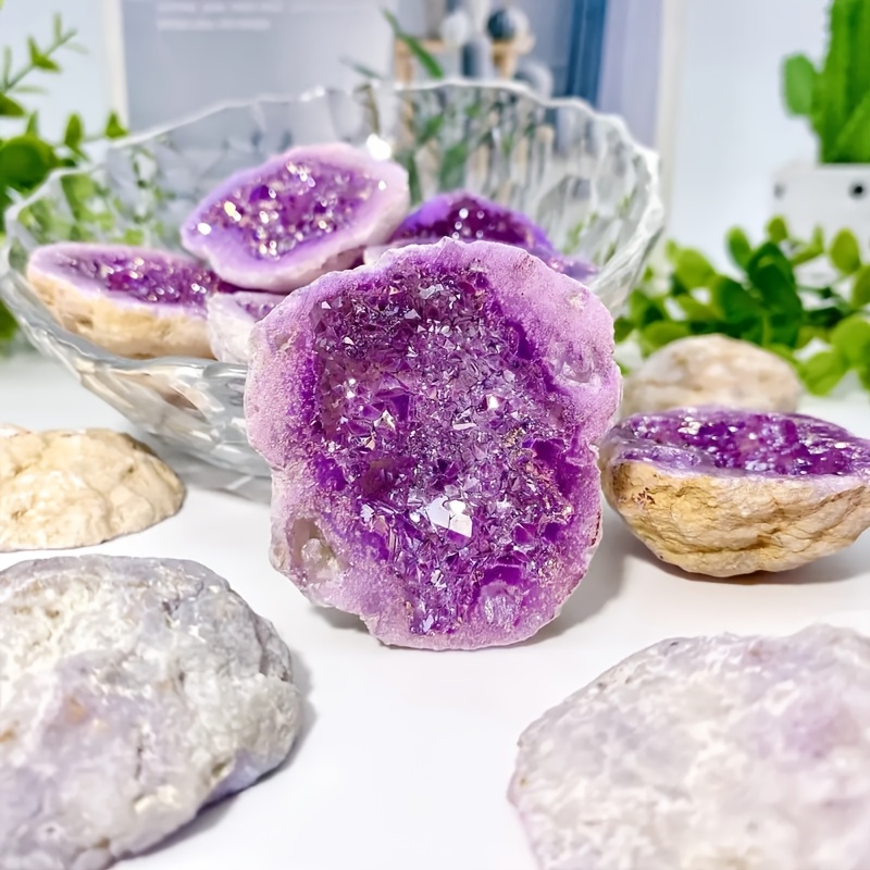 Random Purple Electroplated Crystal Geode, Unique Jewelry & Home Decor