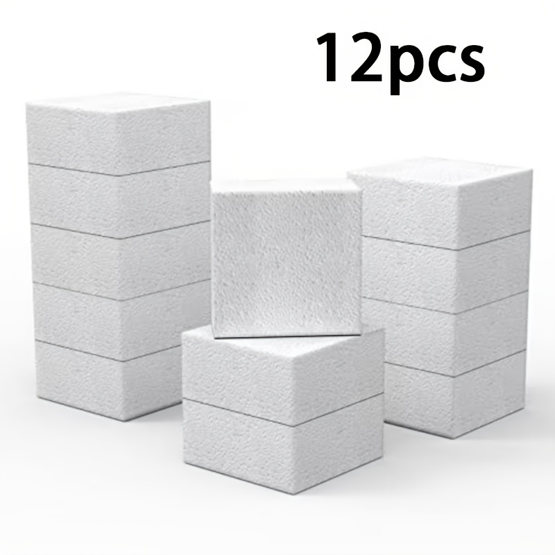 TEMU 12pcs Of Large Square White Polystyrene Foam Bricks Measuring 10×10×5, Ideal For Artistic Carving, Floral Arrangements, And Projects For Schools