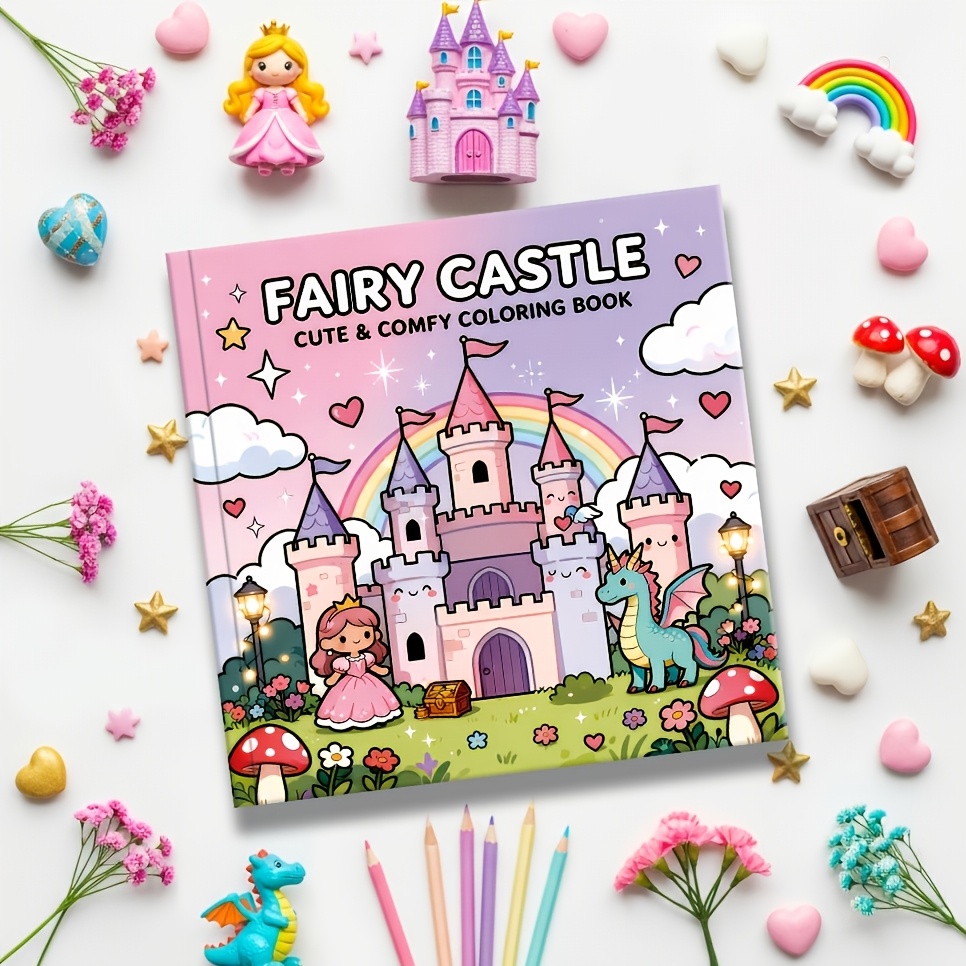 E-shop 1 Märchenschloss Kinder-Malbuch, 24 Seiten mit originalen -Illustrationen, dicker blickdichter Papier, lustiges Prinzessinnen- Schloss-Malbuch