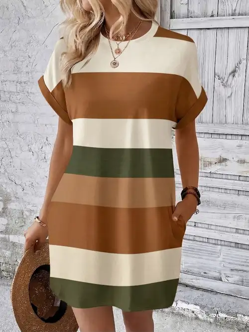 plus size brown t shirt dress Plus Size Tunic Dresses for Women Buttons Crew Neck Long Sleeve Soft Midi Tshirt Dress with Pockets