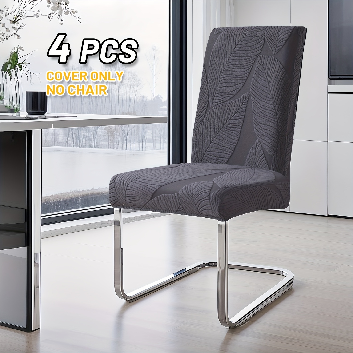 E-shop 4/6-teiliges Stuhlset mit dehnbarem Blättermuster, Stuhlhussen, Stuhlbeschützer, elastischer, weicher Mikrofaserstoff, maschinenwaschbar,