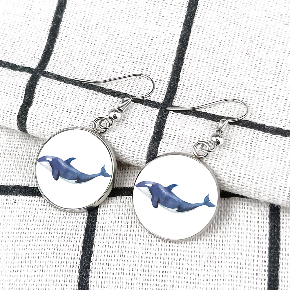 4pcs Minimalist Watercolor Whale Illustration Jewellery Set