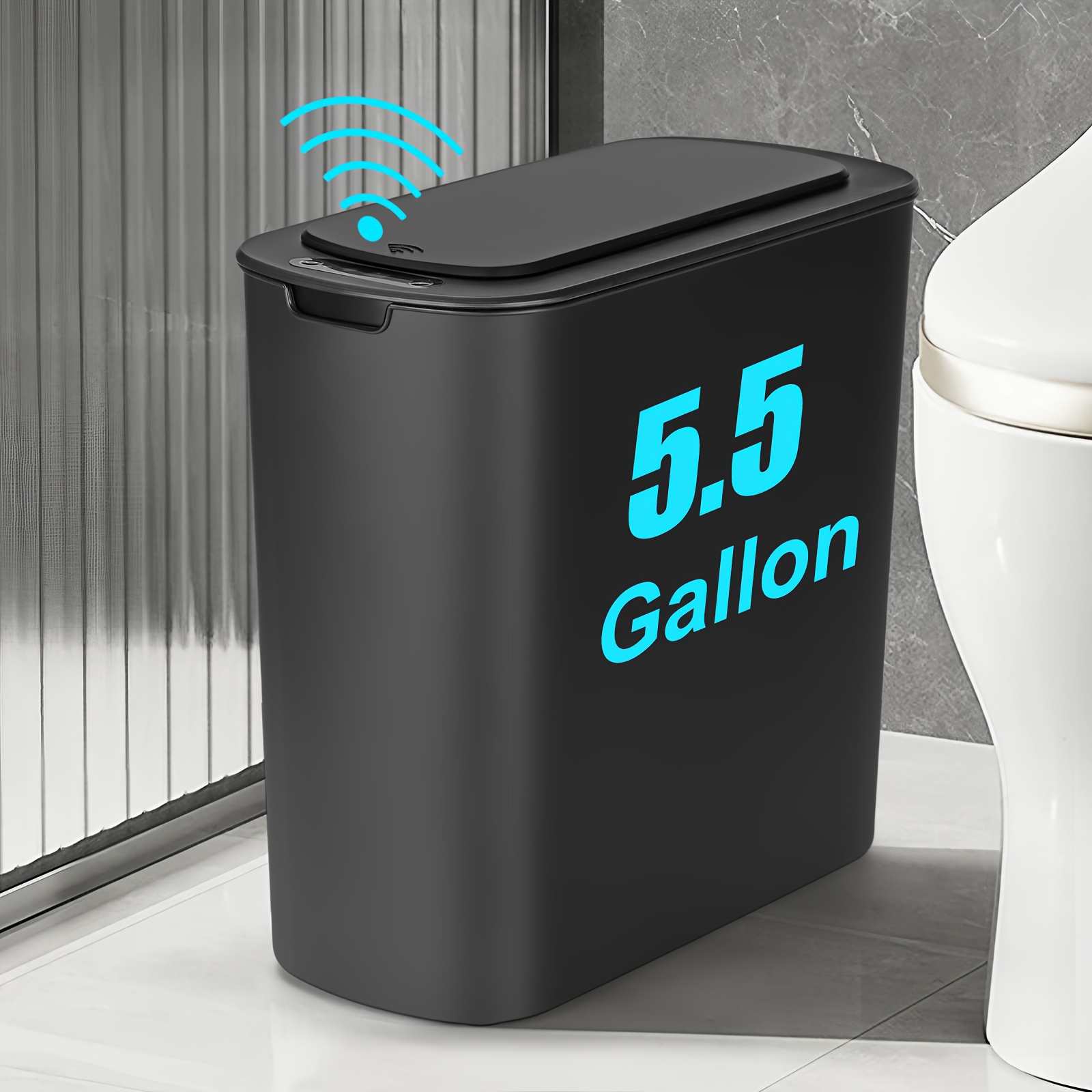 

5.5 Gallon Bathroom Lid Trash Bin Plastic For Bathroom () Trash