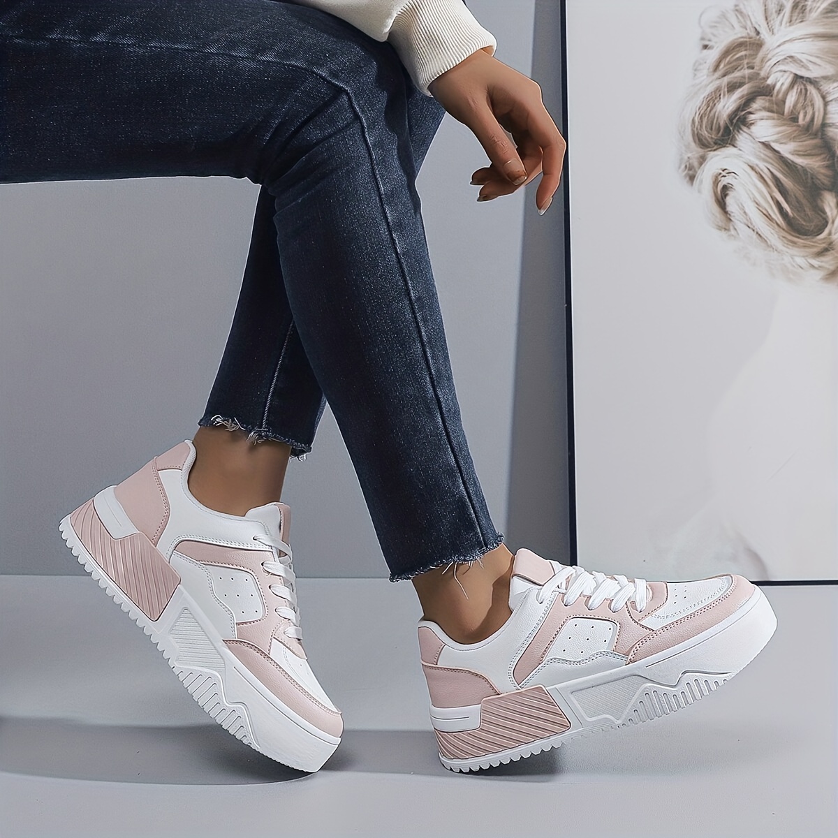 Womens Versatile Fashionable Simple Sports Platform Sneakers