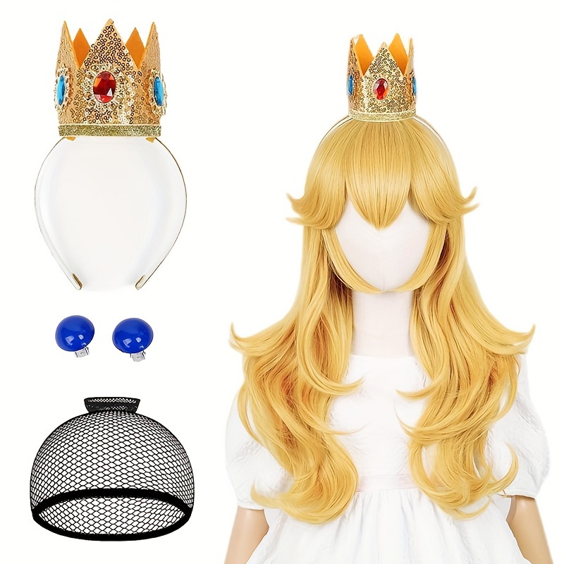 

Princess Costume Wig Yellow Long Wavy Wig With Bangs Synthetic Wig Anime Cosplay Wig Costume Wig For Halloween Party Music Festival