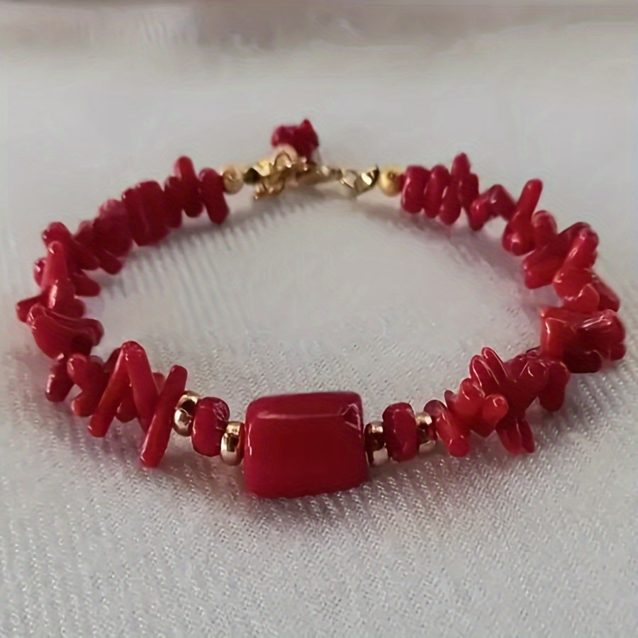 

Handcrafted Red Coral Branch Cuff Bracelet, Natural Beaded Bangle With Barrel Clasp For Women, Boho Style Sport-themed Jewelry, December Birthstone, Ideal For Valentine's Day And All Seasons