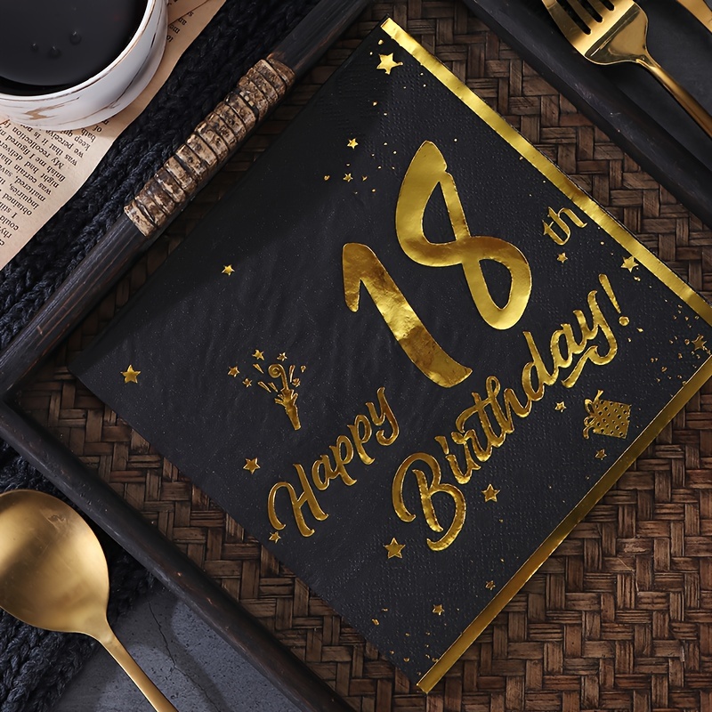 E-shop Servietten für das 18. Geburtstagsfest - 2-lagiges Design mit goldenem Folien-Zahlenmuster, für Feiern & Veranstaltungen, 33x33cm, Goldfolie,
