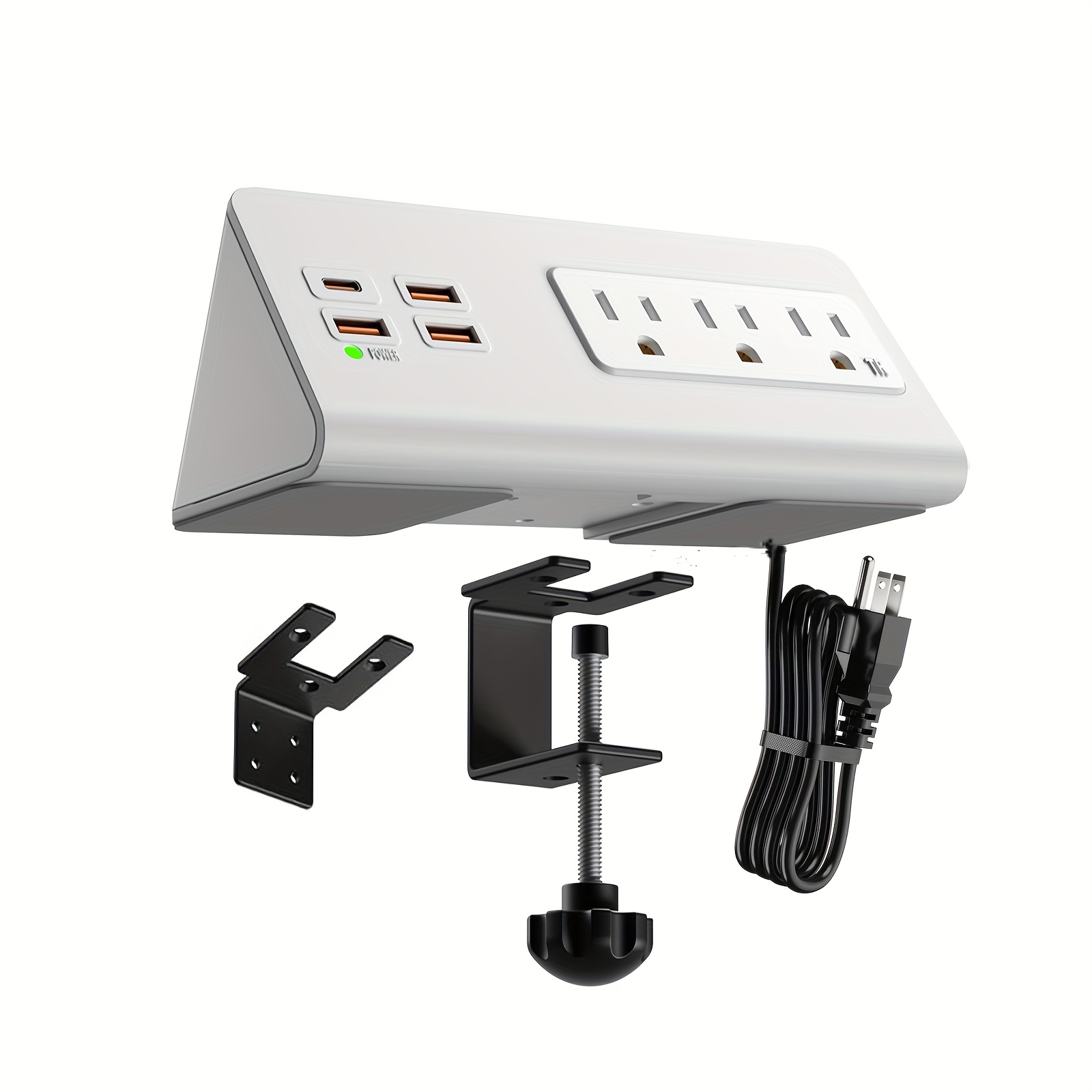 TEMU QZUKOY Amélioré, Montage de Bandeaux de Puissance avec Ports USB, Port USB-C de Charge Rapide PD20 W et 3 Prises CA, Station de Charge de Nuit,