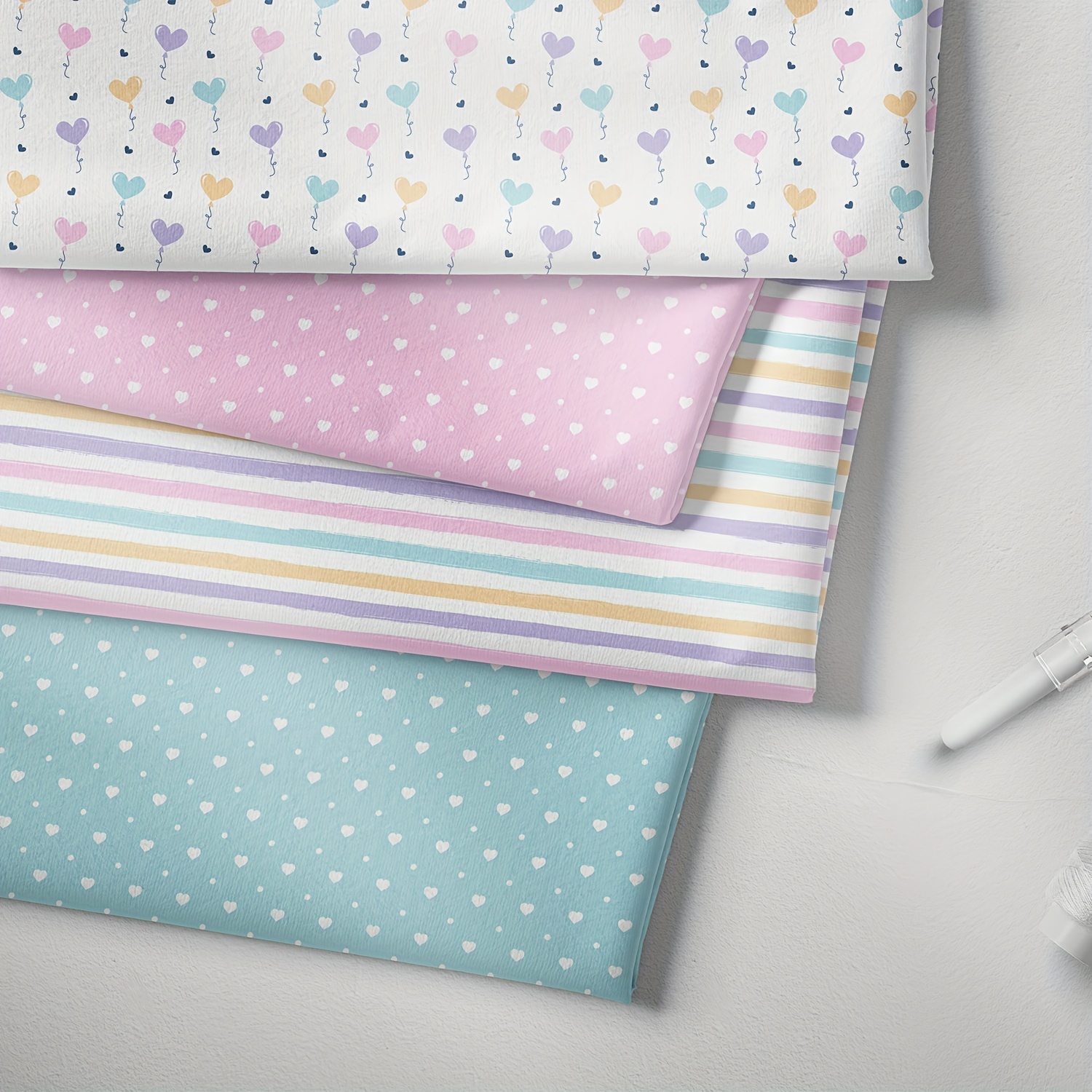 E-shop 4er-Pack vorgeschnittene Fat Quarter, niedliche, weiche Ballonherzen, romantische Bundle, Nähhandwerk, Patchwork, Heimtextilien, Nähen,
