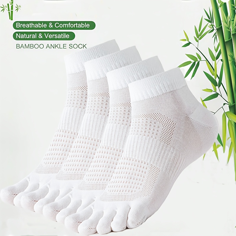 TEMU 4 Pairs Of High-quality Bamboo Fiber Five-toe Socks For Men | Summer New Breathable Mesh Split Toe Socks | Anti-odor And Sweat-absorbing Sports
