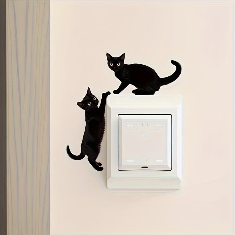 TEMU 1pc Black Kitten Playing Switch Sticker, Cute Cat Theme Wall Decal, Fun Animal Sticker, Outlet Decoration, Background Wall Decor, Home