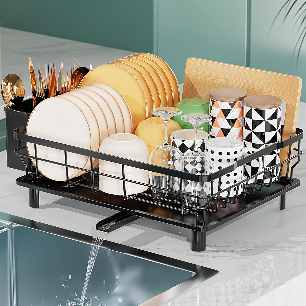 

Dish Drying Rack For Kitchen Counter - Large Dish Rack With Drainboard, Rustproof Dish Drainer With Utensil Holder For Sink