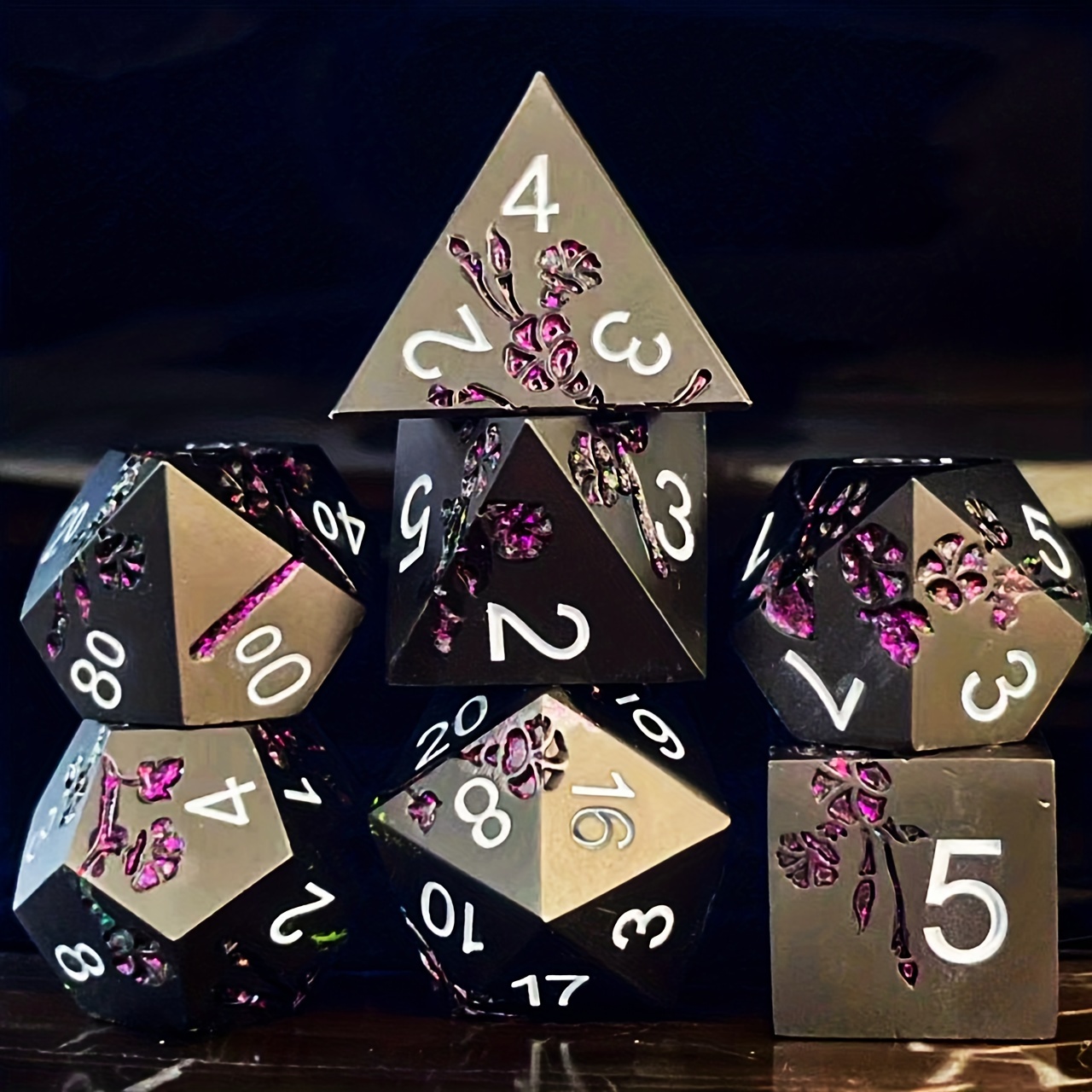 

1 Set Polyhedral Zinc Alloy Dice, Mixed And Accents, Metal Dice Set