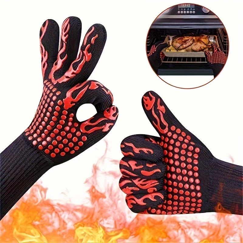 

1pc, High Temperature Resistant Gloves, Fire-resistant And Flame-retardant, Microwave Oven, Insulated Baking, Silicone Anti Slip Barbecue Gloves, Bbq Supplies