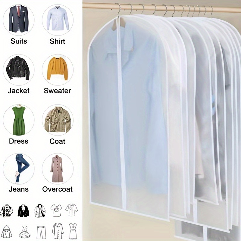 

5-pack Transparent Hanging Garment Bags, Clear Plastic Dust Covers For Suits, Coats, And Clothing, Hanging Dustproof Covers, Hand Washable, No Required