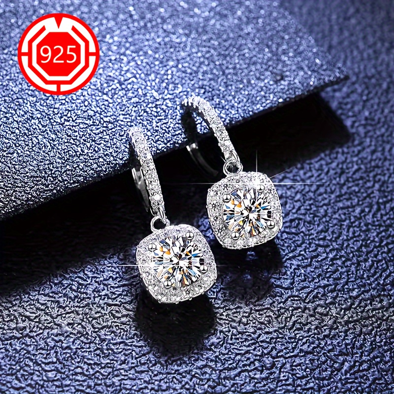 925 Silver Sparkling Square Tassel Drop Earrings