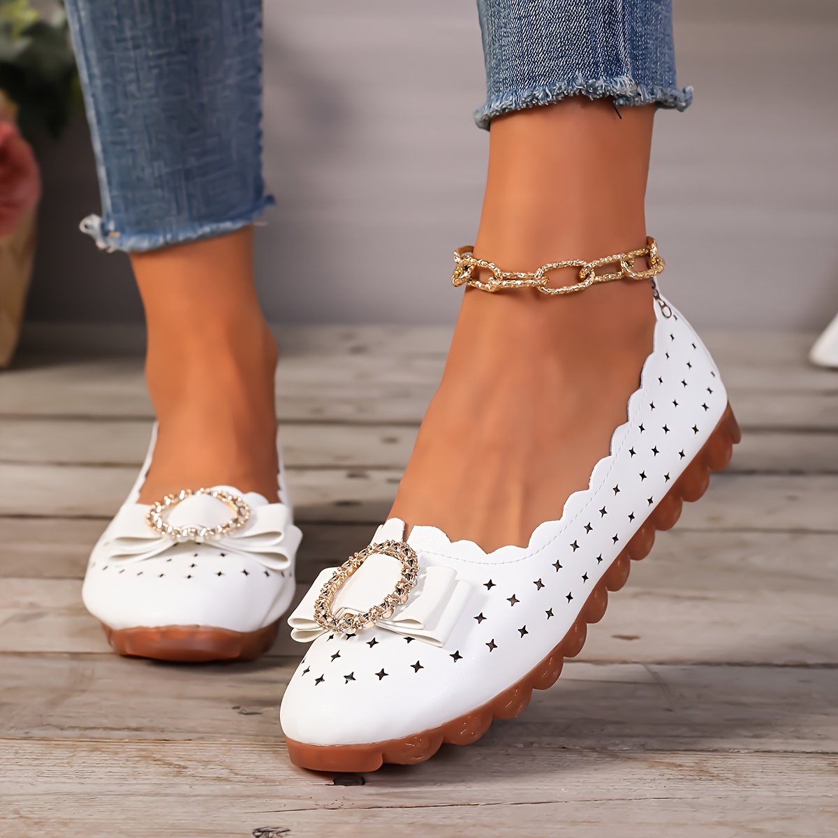 TEMU Plus Size Rhinestone Shallow Mouth Flat Shoes For Women, Star Cut-out Soft Sole Shoes, Loafers, Music Festival Outfit, Women Shoes