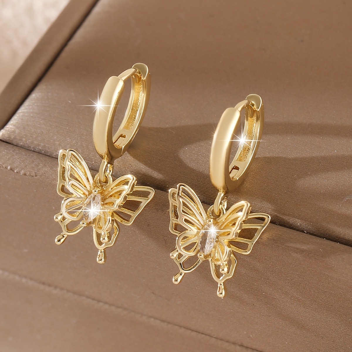 Women's Copper Synthetic Zirconia Butterfly Drop Earrings