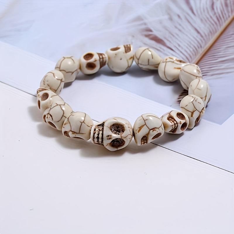 1pc Skull Head Stone Bangle Bangle Bracelet, White Natural Stone Skull Bangle, Halloween Essential, Surprise Gift For Men And Women