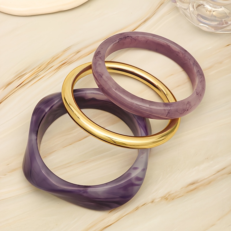 3pcs Fashionable Women's Stackable Bracelet Set, Geometric Design