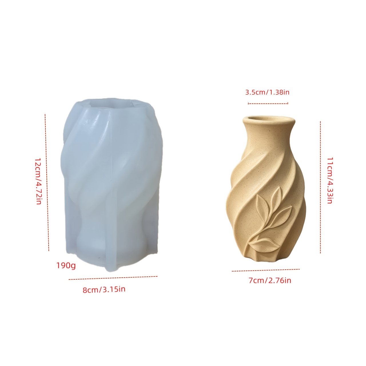 TEMU 1 stampo in silicone per vaso con foglie a spirale in , strumento per di ornamenti in resina per vasi di fiori in gesso e cemento, decorazioni