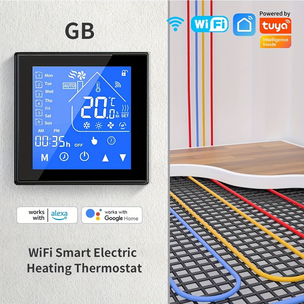 Tuya Smart WiFi Thermostat LCD Touch Screen Electric Heating Thermostat Digital Temperature Controller Supports Google Home Alexa Voice Control