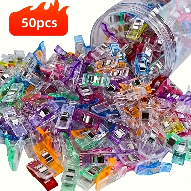 Image of 50-pack Random Sewing Clips With Stainless Steel Springs - Multiple Colors, Suitable For Quilting, Bookbinding, And Craft Projects