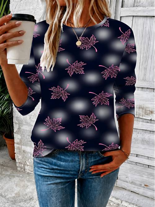imagen del artículo para mujer, top, /otoño cuello para mujer con estampado de larga, se puede usar y por , con estampado de de rosa y manchas difuminadas, top casual de larga con cuello
