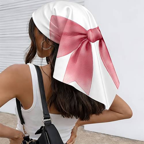 1 misty pink satin bow womens headscarf used for daily commuting outdoor activities suitable for beach vacations parties photo shoots fashionable and versatile headscarf