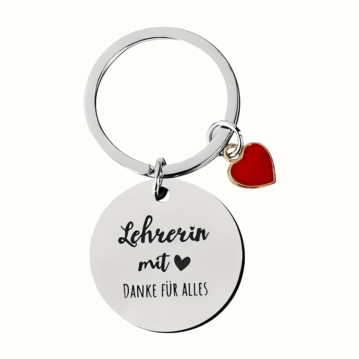 Image of Elegant Stainless Steel Teacher Appreciation Keychain With Red Heart Charm - Engraved "lehrerin Mit Herz" In German & English, Perfect Birthday Gift For Educators And Everyday Inspiration