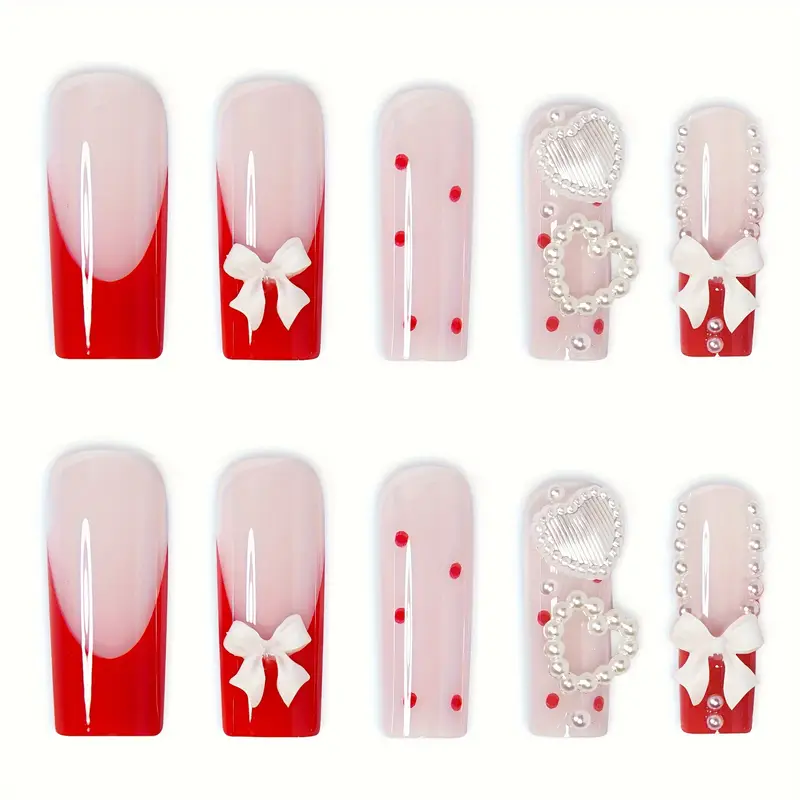 3D Cheery Long Square Nails Set 3D Cheery Long Square Nails Set