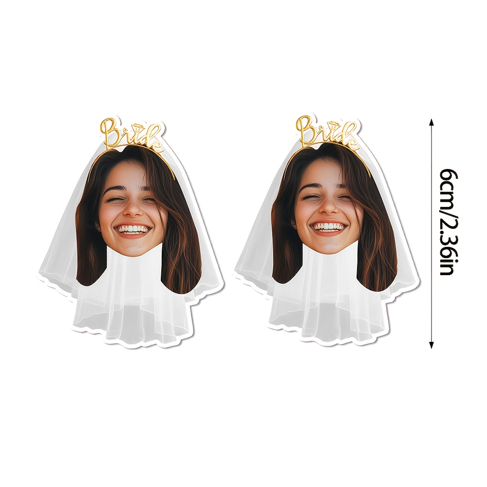 Image of 15/30/50pcs Custom Bride Face Bachelorette Party Sticker, Personalised Wedding Bride Veil Photo Self-adhesive Sticker, Bridal Shower Party Engagement Decoration, Wedding Additions
