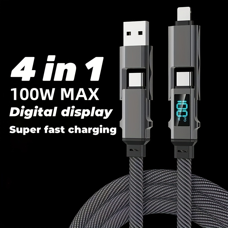 tknpobwd cabo de carregamento rápido 4-  100w para iphone e  , tipo c usb e cabo de carregamento multipoorte lightning, cabo trançado em nylon com transferência de dados, fonte de alimentação de 80w,    , superfície   0