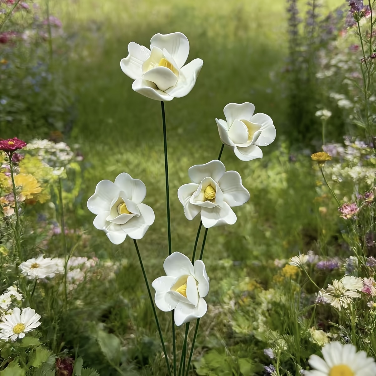 High-quality White Ceramic Flower Branches, Artificial Ceramic Flowers, Suitable For Outdoor Patios And Indoor Home Decor, Pack Of 5