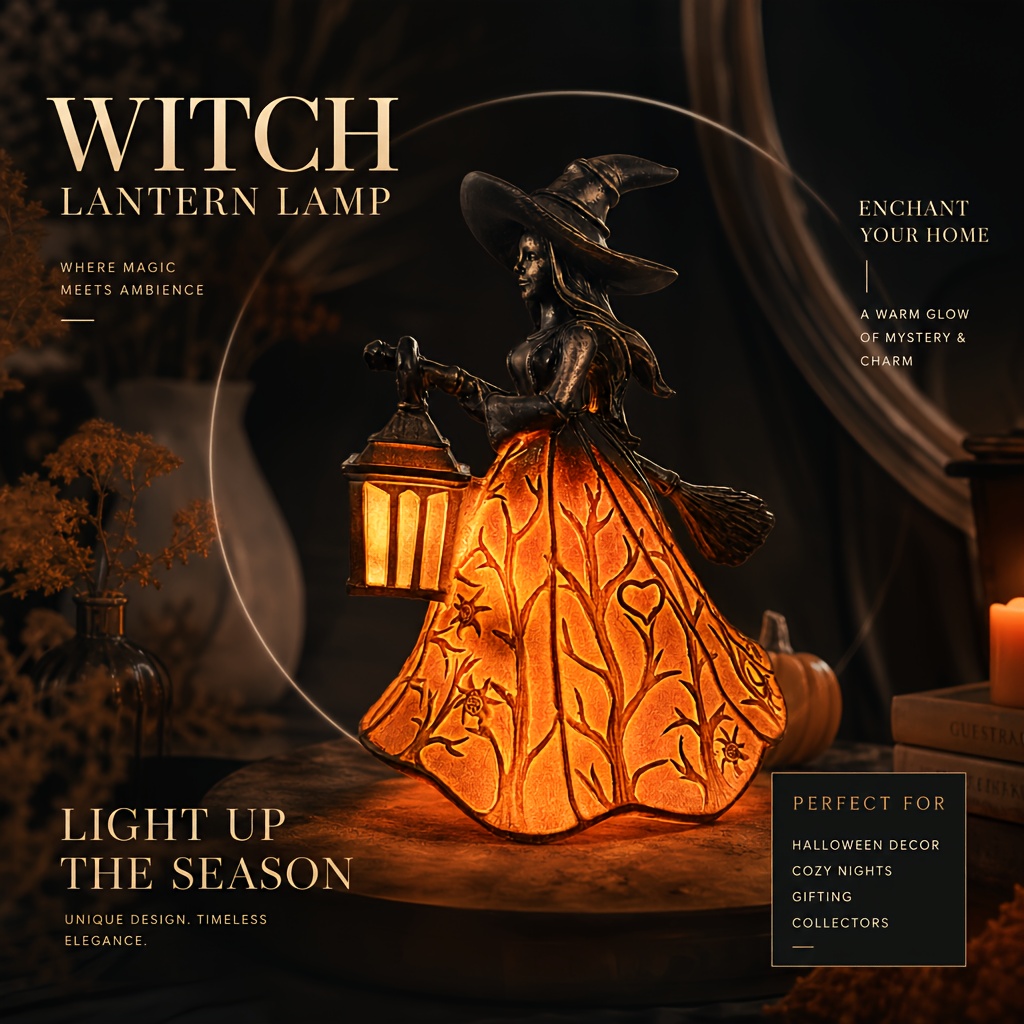 TEMU 3d Halloween Witch Lamp - Gothic-style Miniature Witch Figurine In Resin, With Warm Color And . A Tabletop Lamp Suitable For Home Decoration.