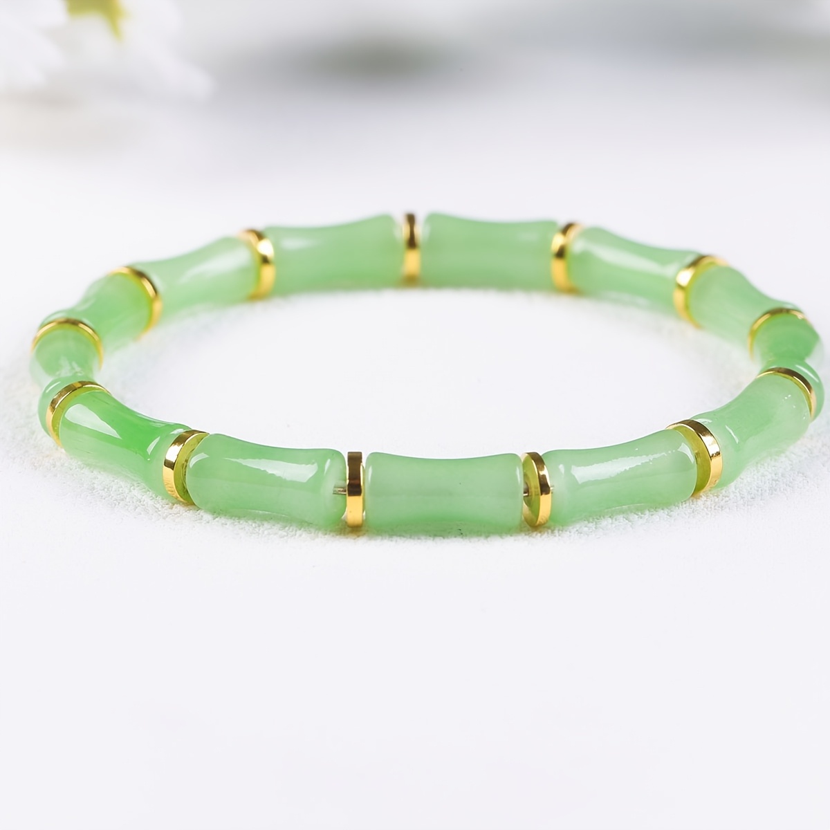 TEMU Women's Chinese Style Bamboo Knot Luck Bracelet With Artificial Crystal Beads- Bamboo Joint For, Lunar New Year Gift, Daily Wear, Accessory(