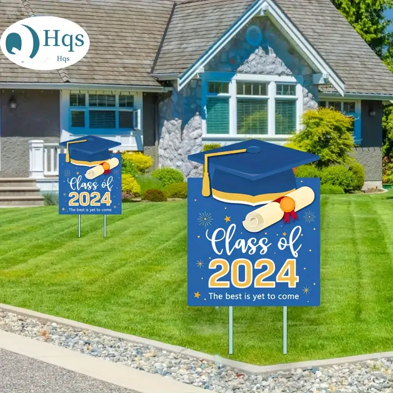 Class 2024 Sign Stakes Blue Graduation Season Signs Garden - Temu