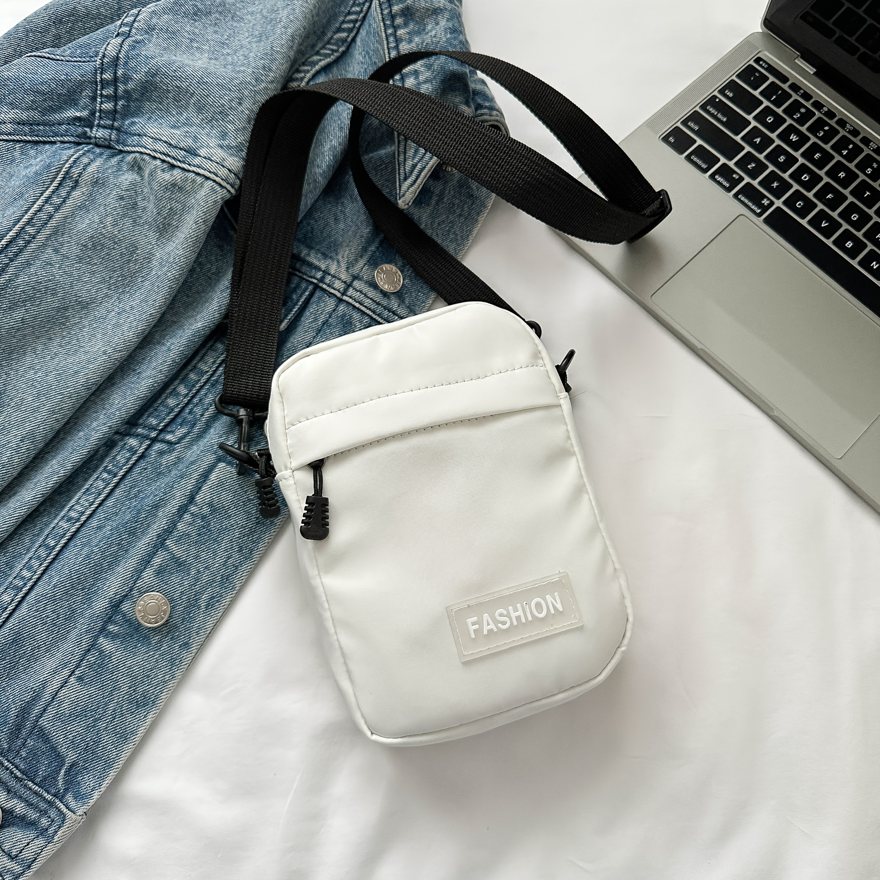 TEMU 1pc Black And White Solid Color Crossbody Bag For Women, Multi-pocket Zippered Bag, Phone Pouch, Travel Student Bag, Suitable For Shopping And