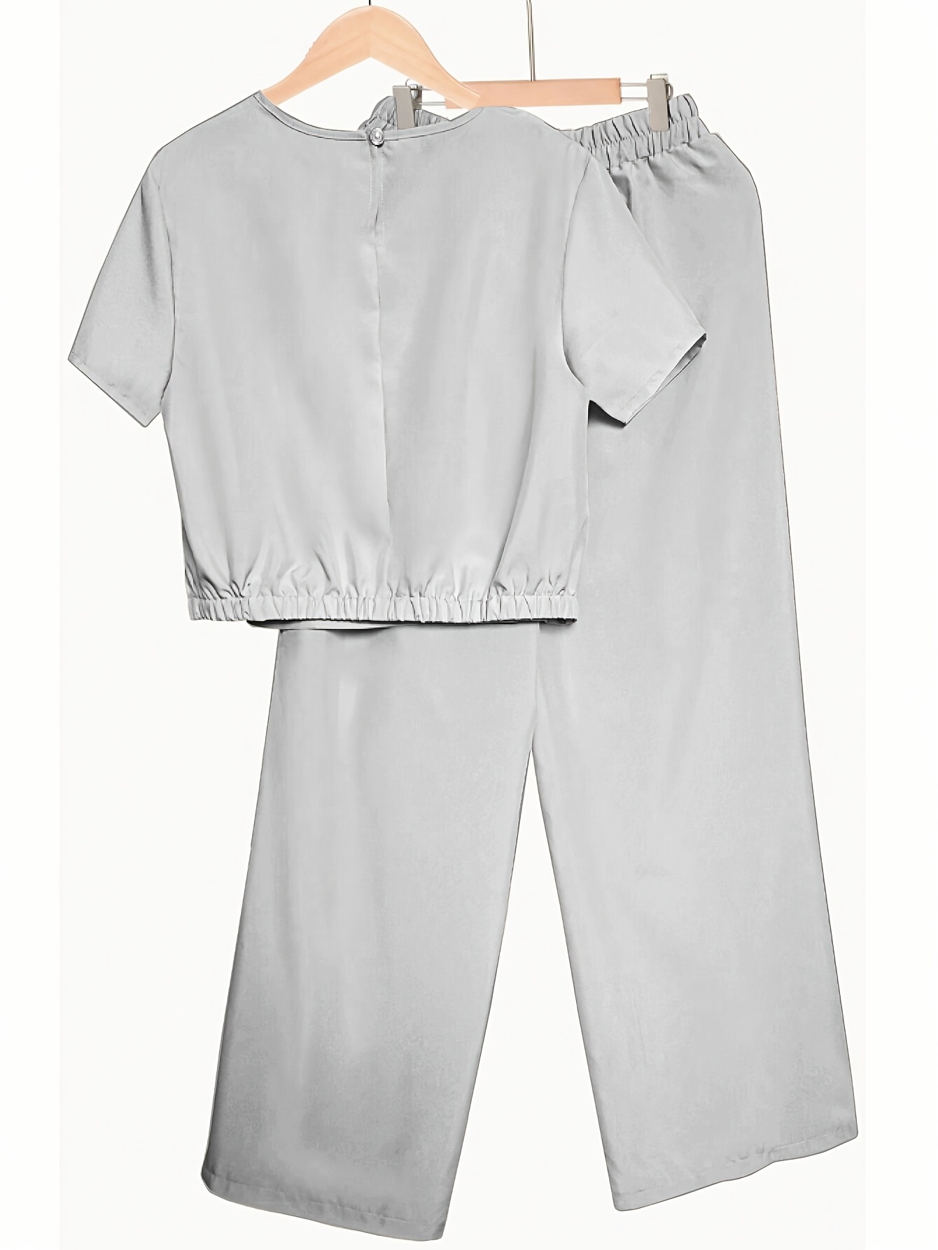 Women'S Elegant Solid Color Short Sleeve Top & Wide Leg Pants Set - Perfect Matching Outfit with Pockets, Crew Neck, Regular Fit for Spring/Summer, Casual Outfit|Elegant Casualwear| Texture
