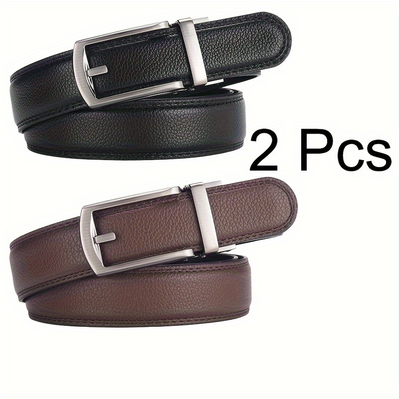 

2 Pack Men's Business Style Belts - Embossed Pu Leather With Automatic Alloy Buckle For Casual And Dress Pants