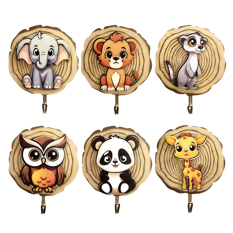 

6-pack Wooden Animal Wall Hooks, Farmhouse Style Self-adhesive Coat Hangers, , Decorative Hanging Mount For Coats, Towels, Hats, Backpacks, Robes, Purses - Wall Mounted Organizer, Utility Hooks