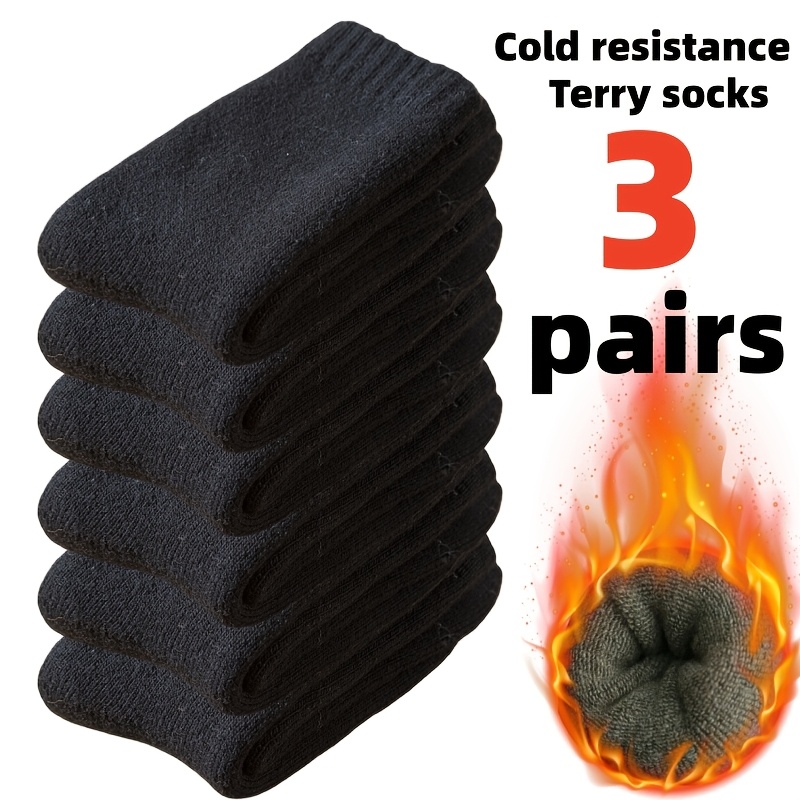 TEMU 3-pair Thick Socks, Terrycloth Socks With Built-in Terrycloth Technology For Resistance, Winter Socks, Men's Socks, Women's Socks, Random Color
