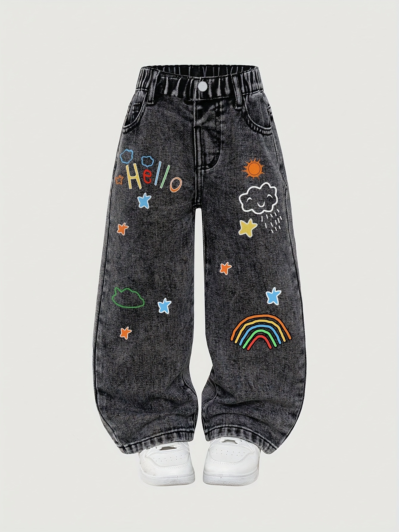 new gray black distressed denim jeans girls star Temu Australia