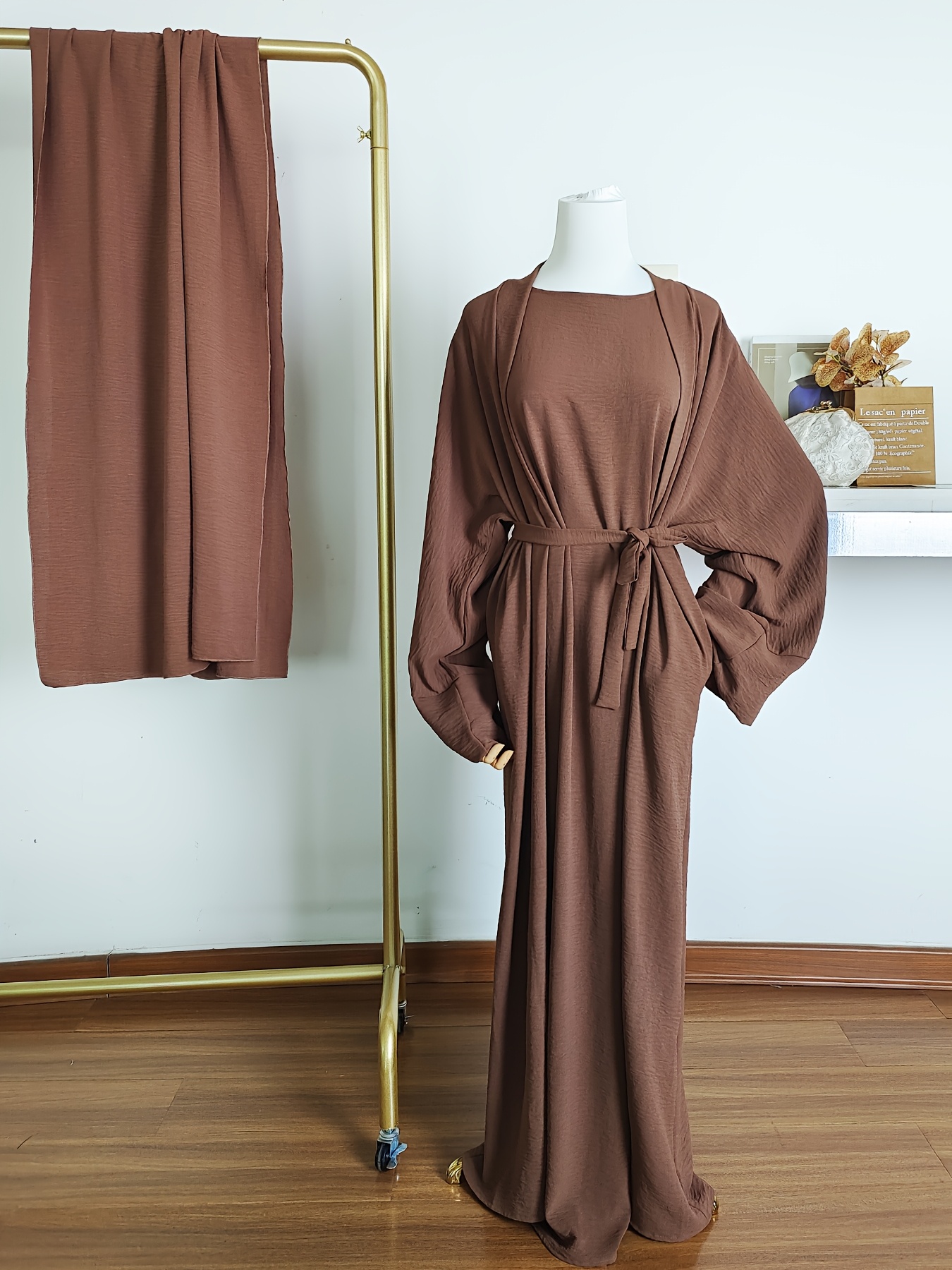 elegantní dámský muslimský kaftanový set tradiční dlouhý