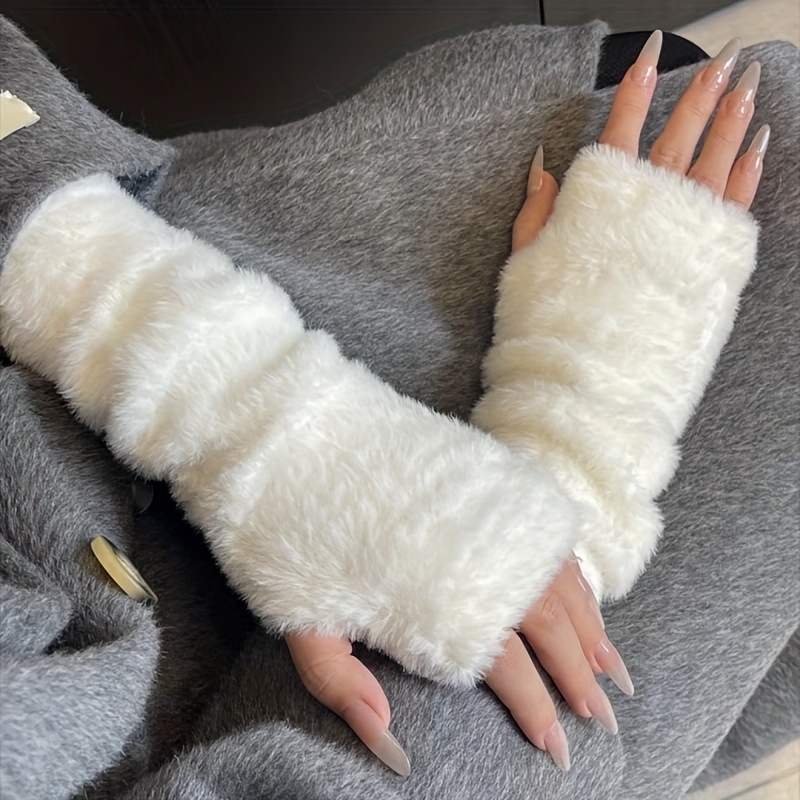 

2-pack Women's Plush Half Finger Gloves, Knitted Acrylic Fingerless Gloves For Touchscreen, Warm Wrist Cuff For Casual Outdoors, Windproof Autumn And Winter Wear