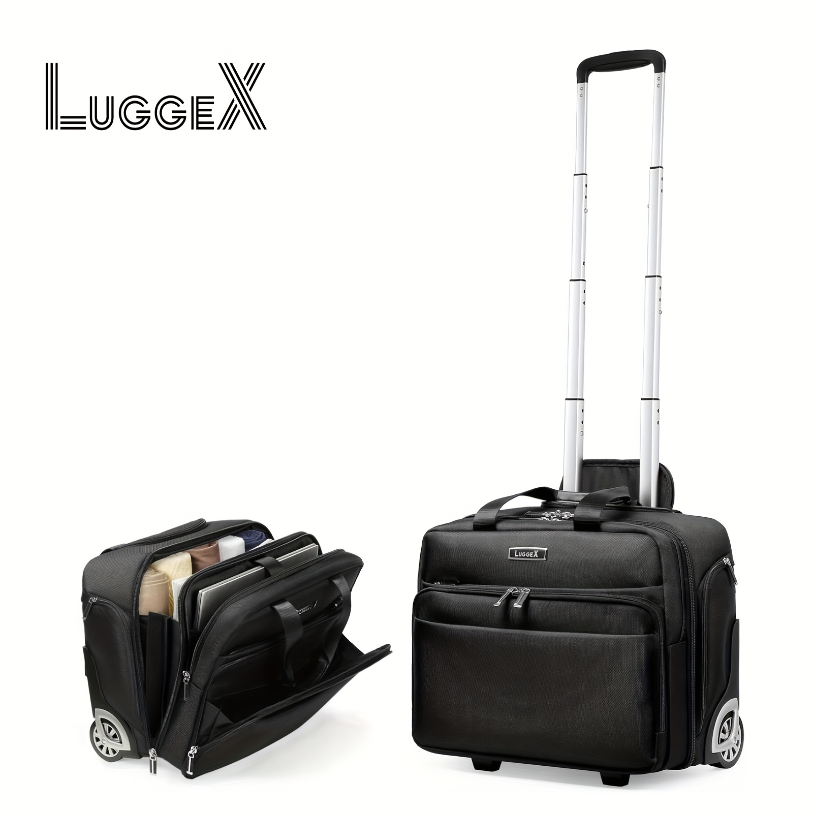 

Luggex Underseat Carry On Luggage With Wheels - 16 Inch Soft Sided Airline Approved Under Seat Luggage - Lightweight Overnight Suitcase (black)