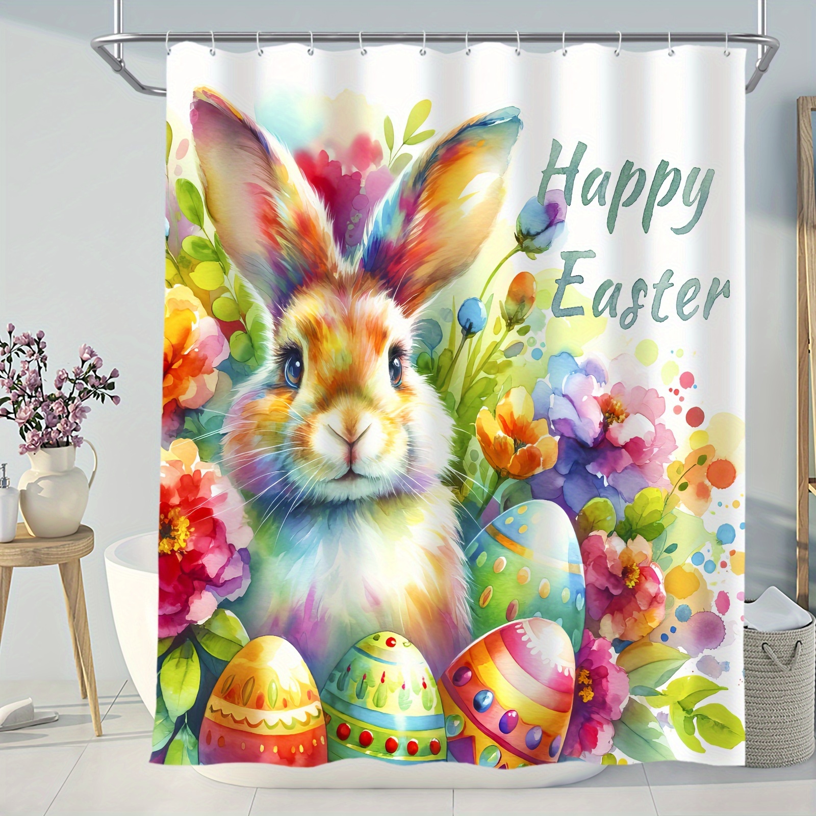 Shower Curtain Hook Cute Bunny Egg Decorative Waterproof - Temu