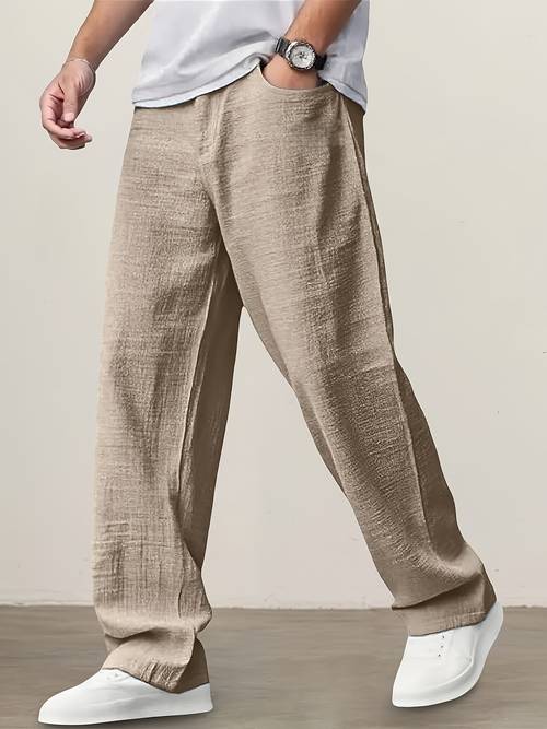 mens linen pants summer casual trousers with drawstring elastic waist straight leg solid color comfortable breathable full length pants for daily casual wear and vacation black and white