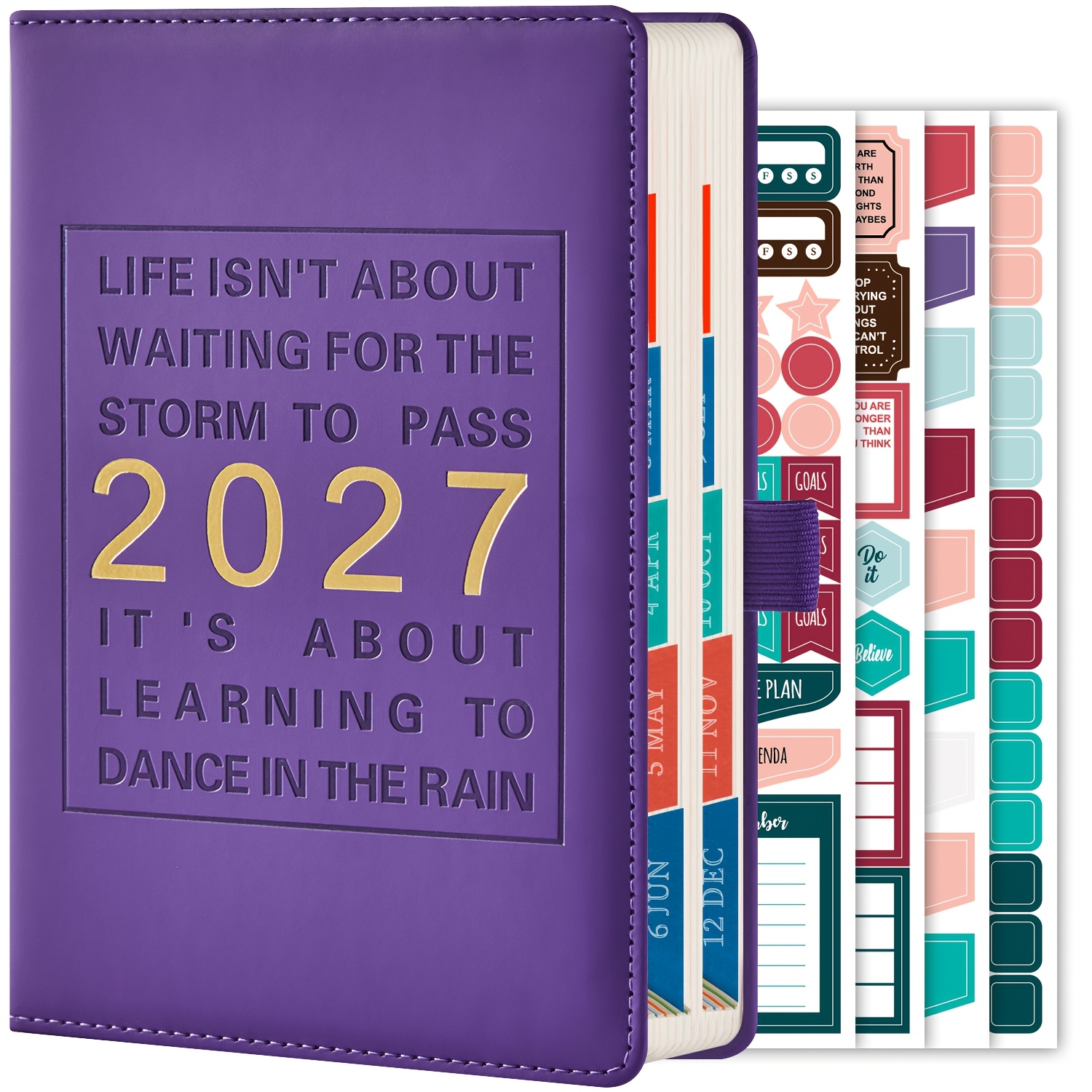 Planer/Koledar 2027, Jan 2027 - Dec 2027 Dnevni in Mesečni Planer, z Urnimi Urniki, Mesečnimi Zavihki, 4 Načrtovalne Nalepke, Notranji Žep,
